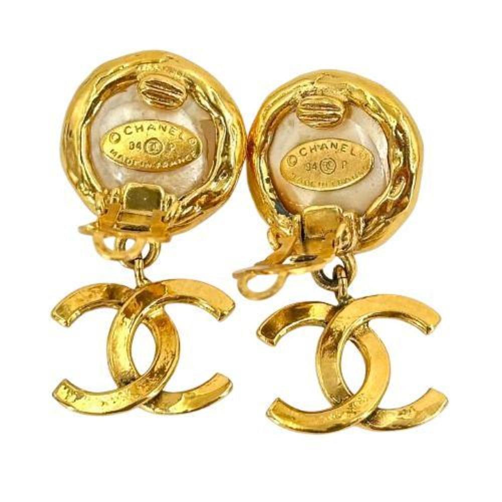 CHANEL Chanel Earrings 94P Coco Mark Fake Pearl Gold Plated Women's - Picture 4 of 6